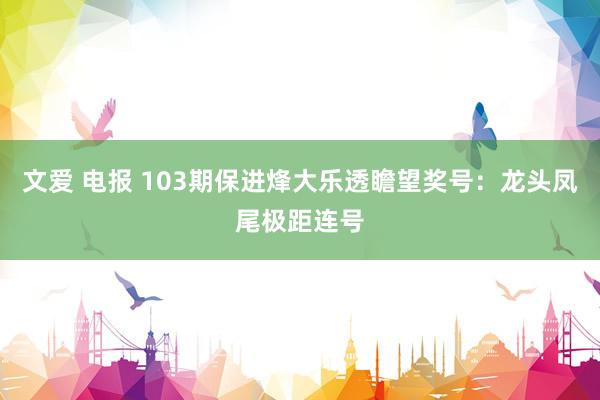文爱 电报 103期保进烽大乐透瞻望奖号：龙头凤尾极距连号